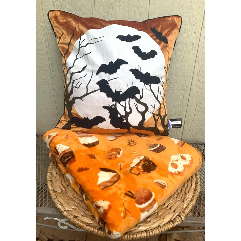 Storehouse Halloween Musical Glow in the Dark Toss Pillow + Pumpkin Spice Throw